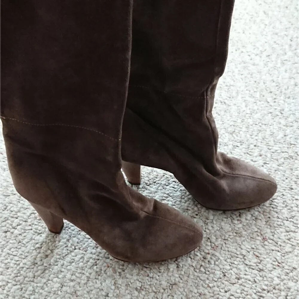 Joie brown knee high leather pull on boots wood block heel size 36.5
